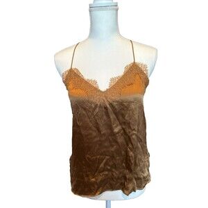 Cami NYC Womens Spaghetti Strap Lace Trim Silk Camisole Top Caramel Size XS